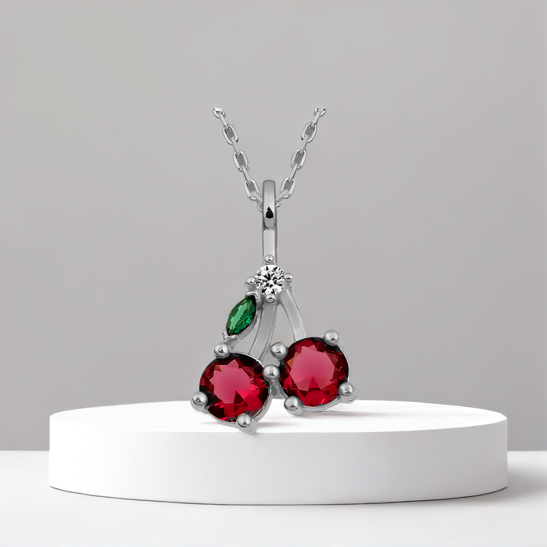 925 Ayar Gümüş Kiraz Figürlü Meyve Kadın Kolye